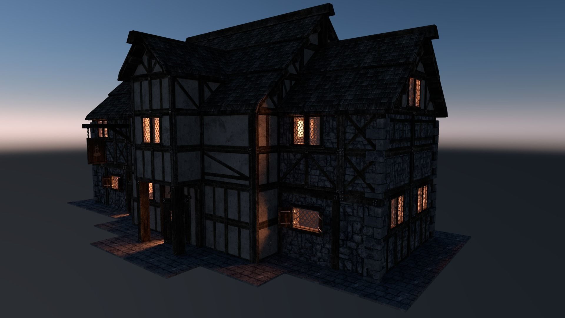 Medieval City House 06 Low-poly 3D model_5
