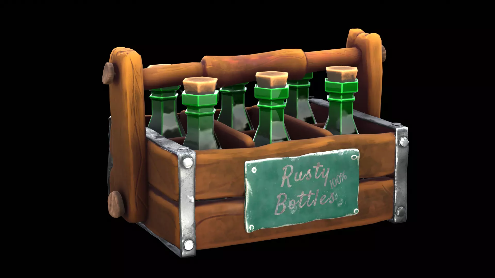 3d Wooden Bottle Crate blender model Low-poly 3D model