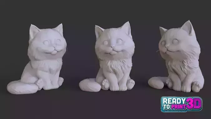 Cute Sitting Cat  3D Print Ready STL Model