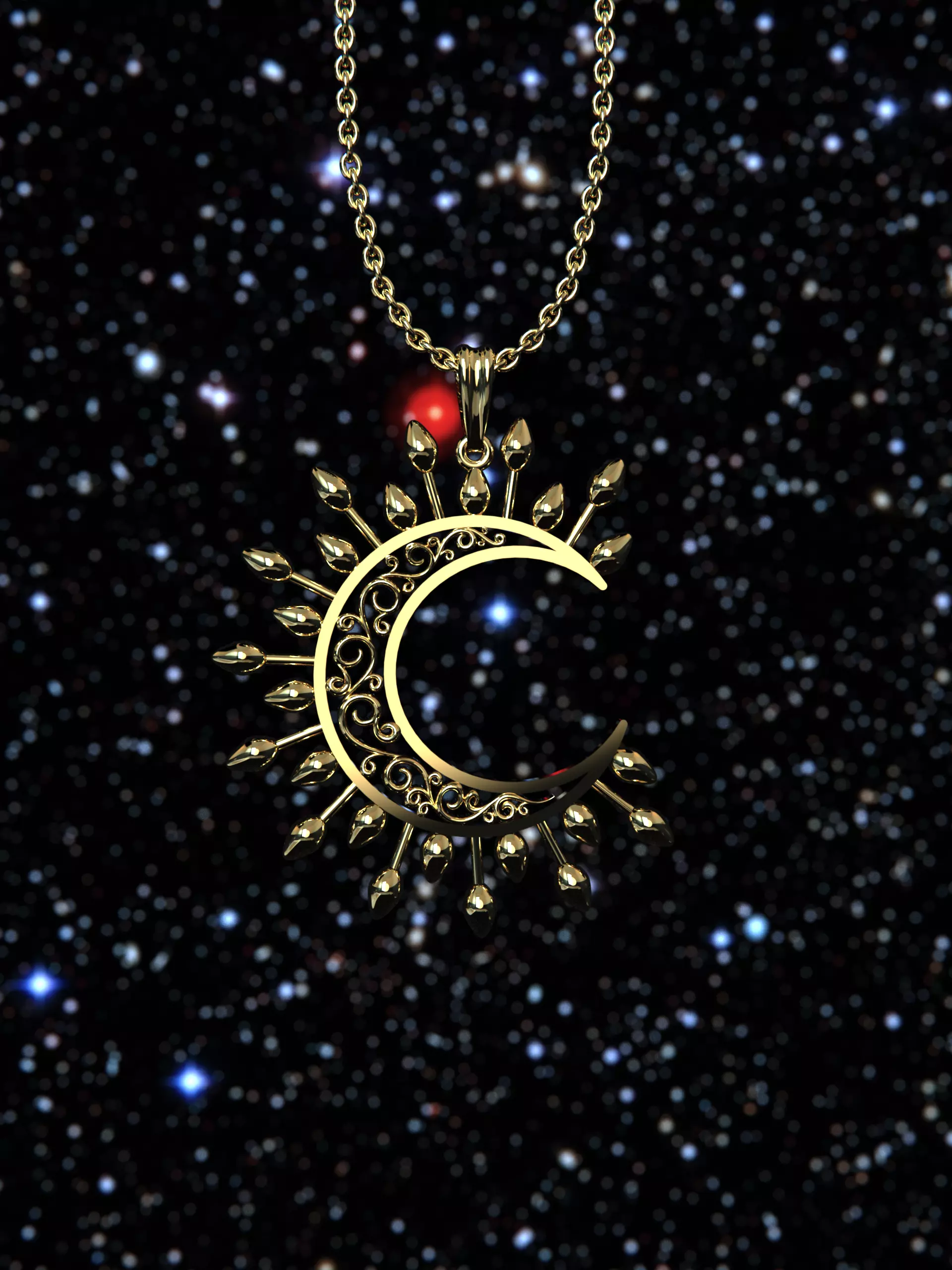 Islamic Muslim crescent moon pendant with patterns 3D print model