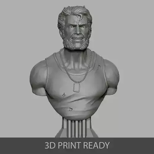 Wolverine bust of man with beard 3D print model
