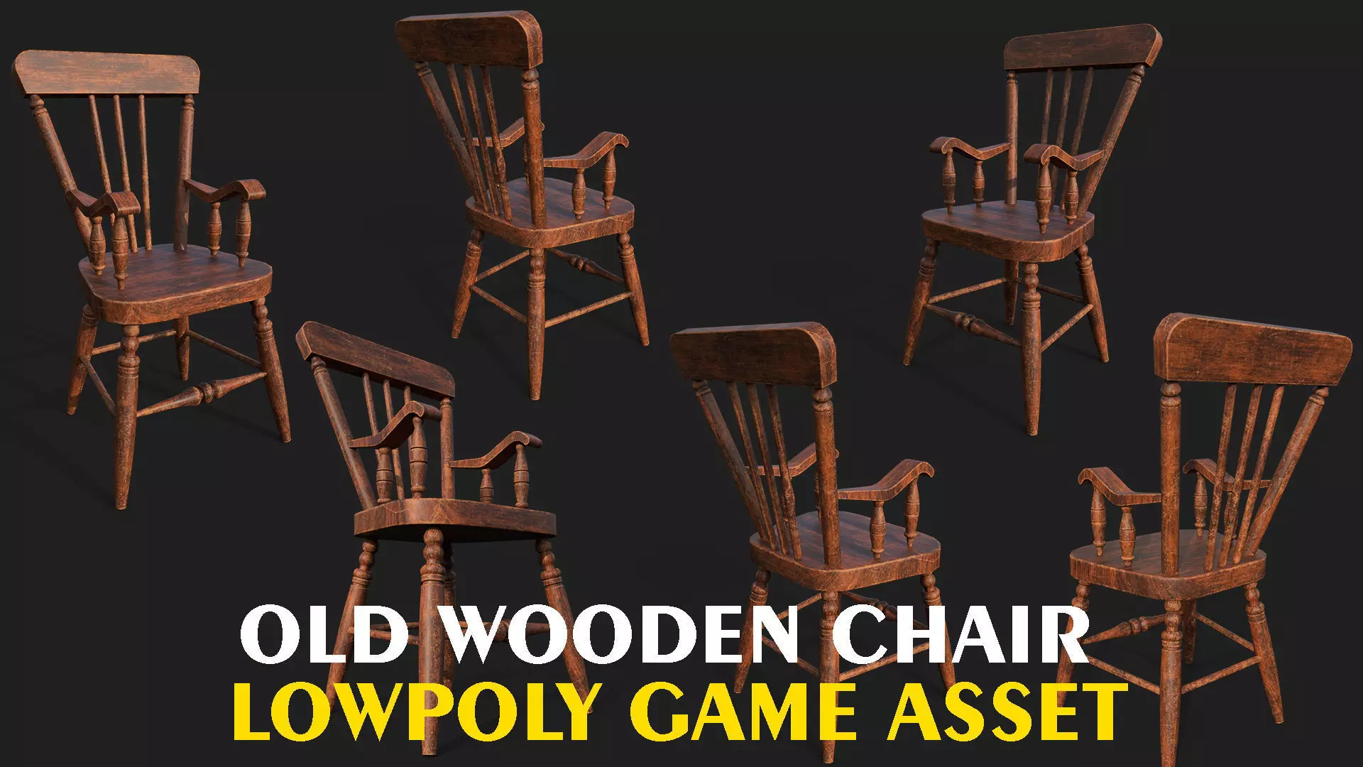 wooden chair lowpoly game asset Low-poly 3D model