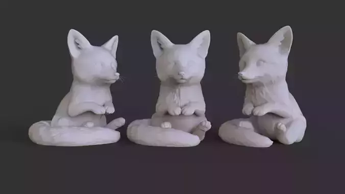 Cute Sitting Fox  3D Print Ready STL Model
