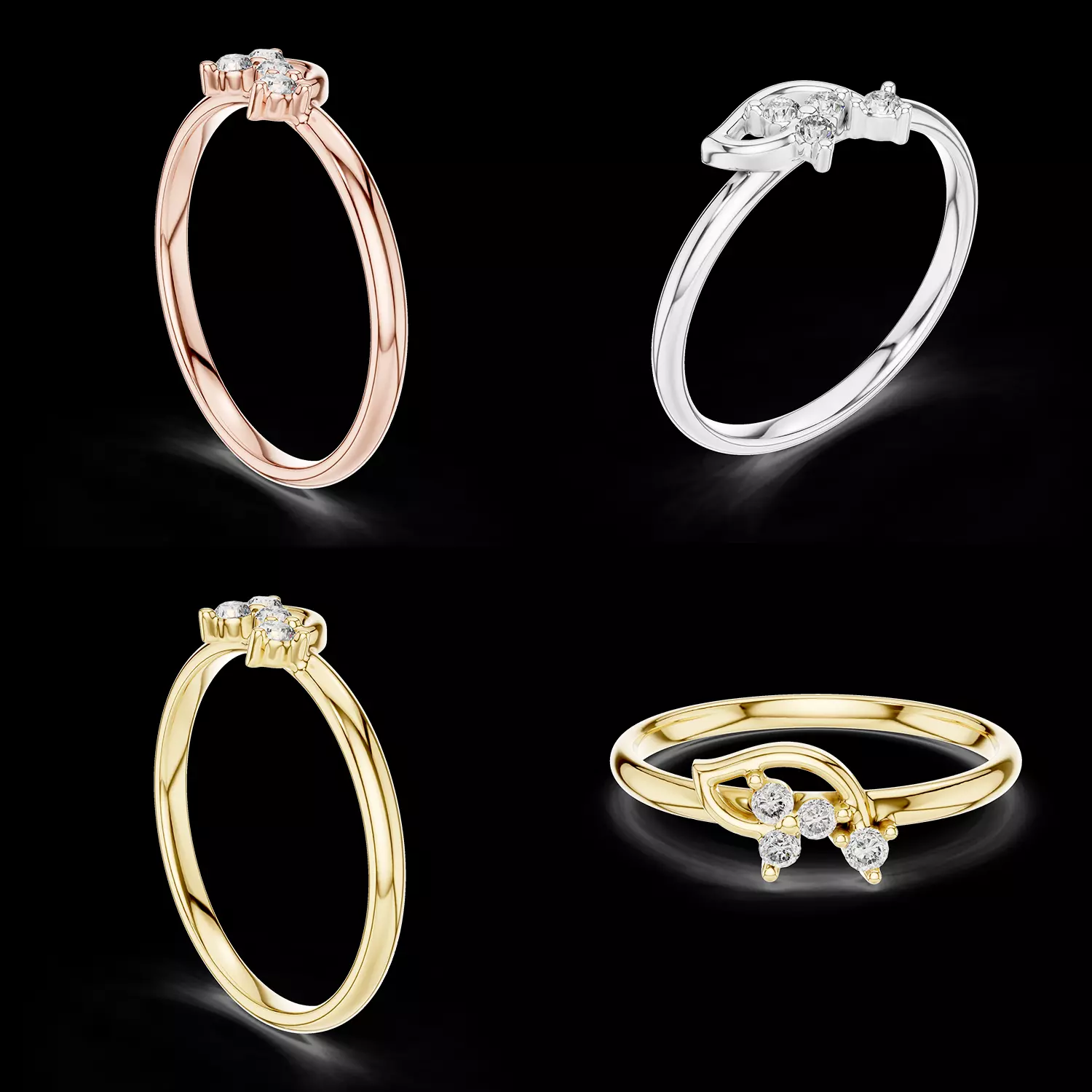 Minimalist Diamond Cluster Ring 3D CAD Model STL 3D print model