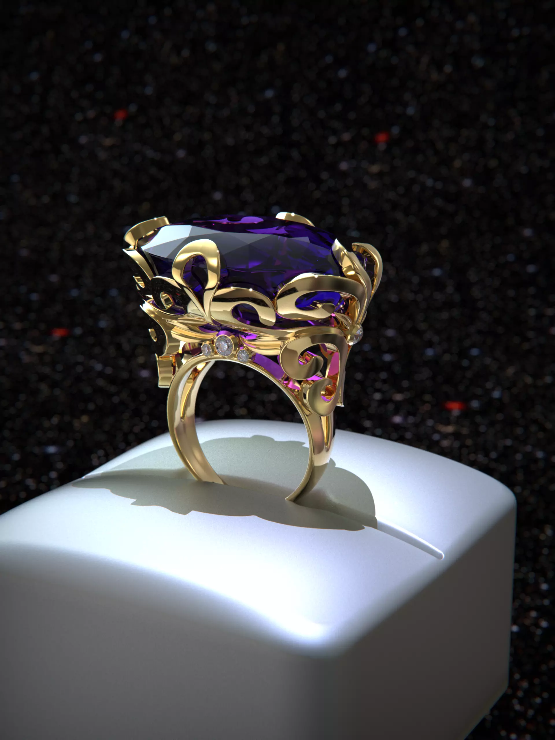 a set of earrings and a ring with oval stones 3D print model