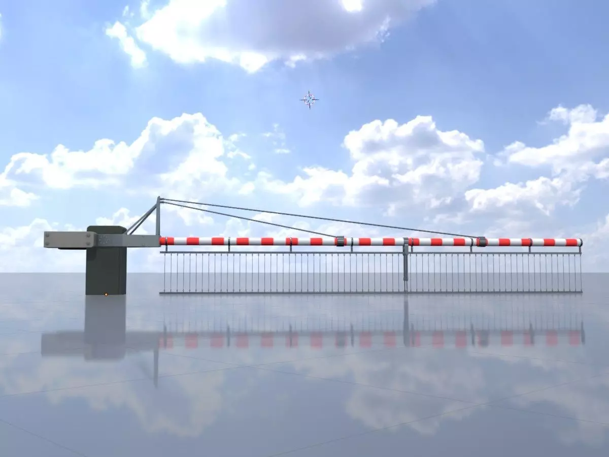 Railway Crossing Barrier 7 m with protective grid closed Low-poly 3D model