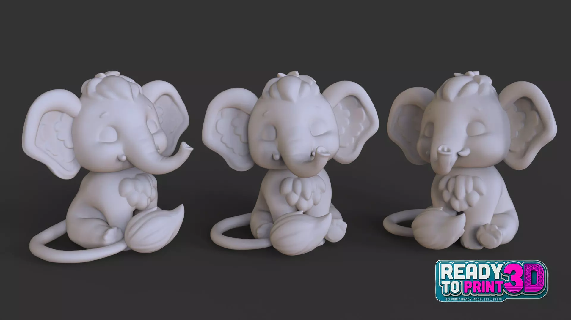 Cute Baby Elephant 3D Print Ready STL Model 3D print model