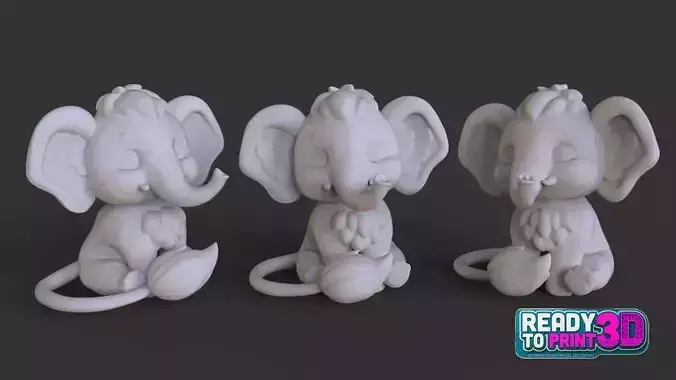 Cute Baby Elephant 3D Print Ready STL Model