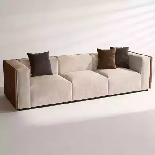 Modern Minimalist Fabric Three Seat Sofa 3D Model 3D model