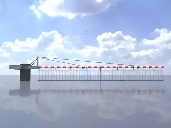 Railway Crossing Barrier 8 m with protective grid closed 