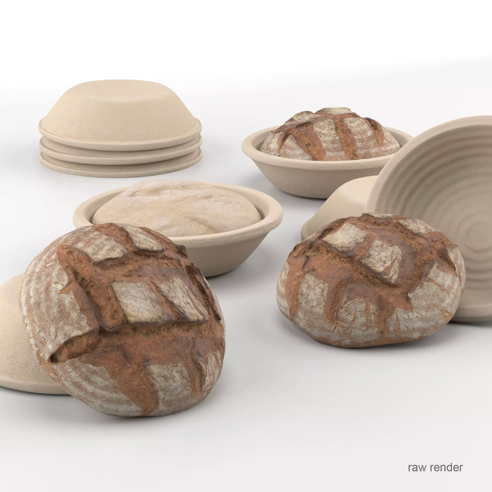 Home Baked Brown Bread Set 3D model
