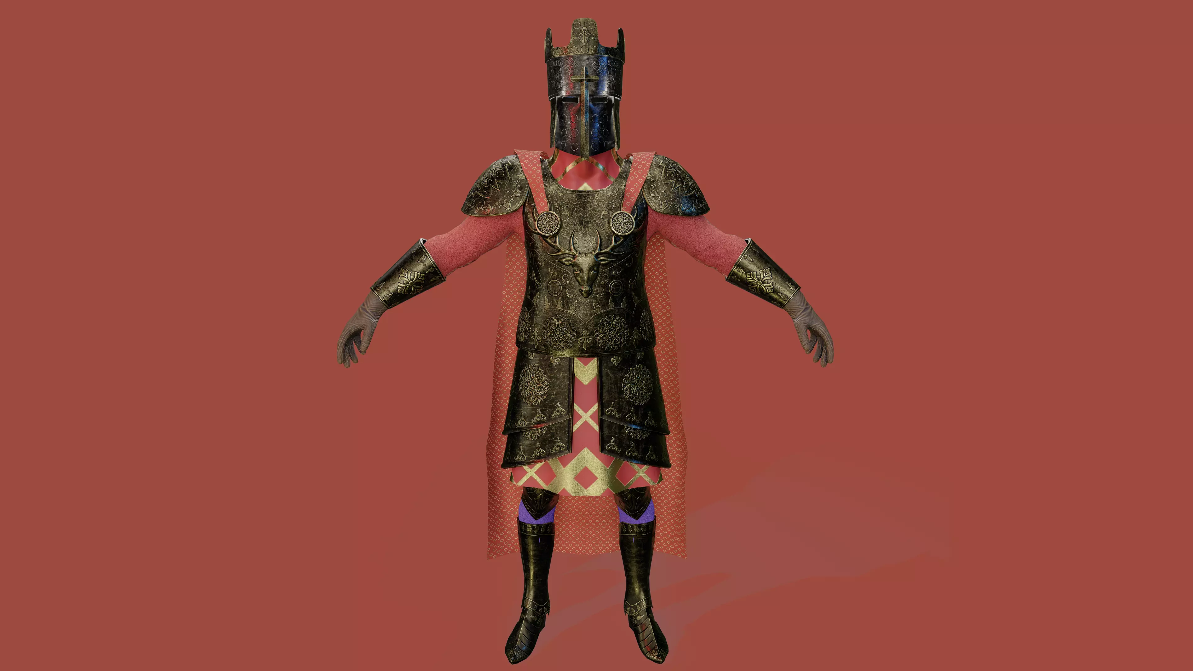 High Quality Game Ready Knight Full Armor Crown PBR Low-poly 3D model