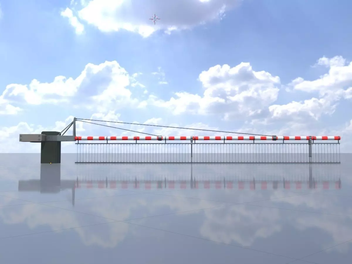 Railway Crossing Barrier 9 m with protective grid closed Low-poly 3D model