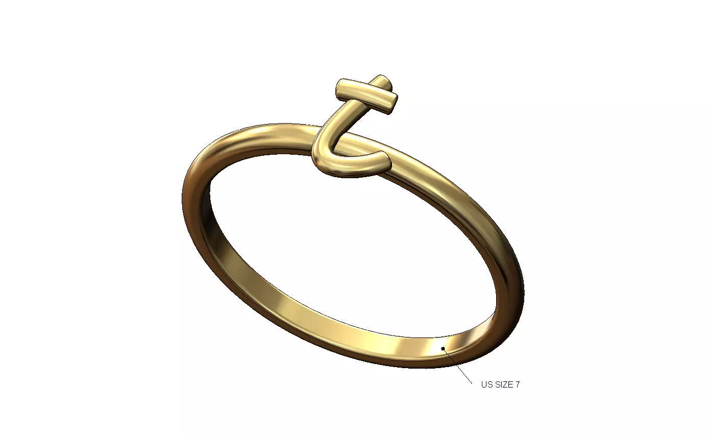 T letter initial 3d lowercase wire stacker ring US size 7 3D print model