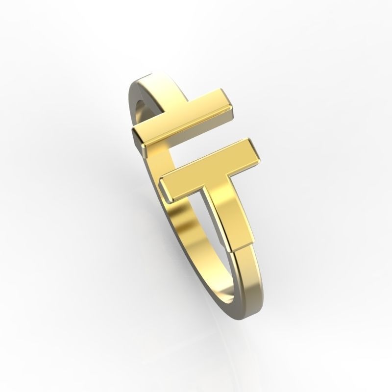 T ring bar gold 3D print model_2