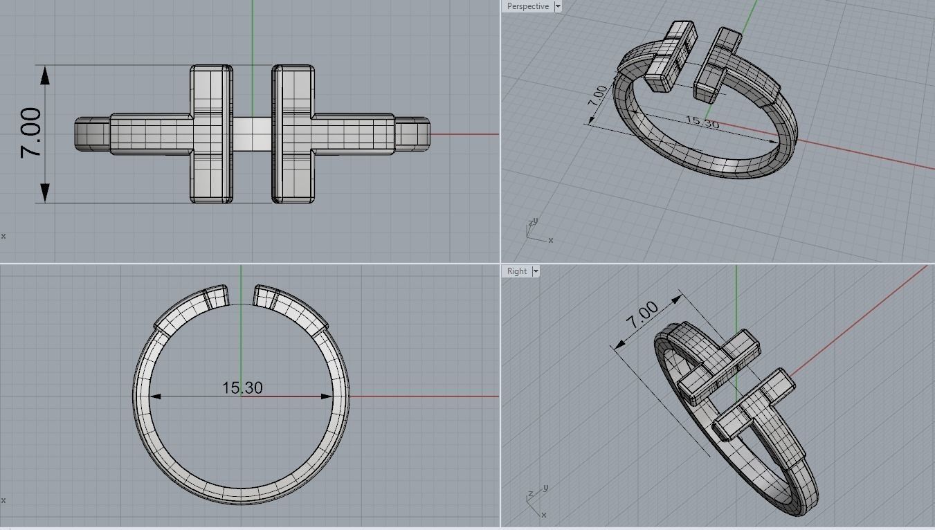 T ring bar gold 3D print model_3