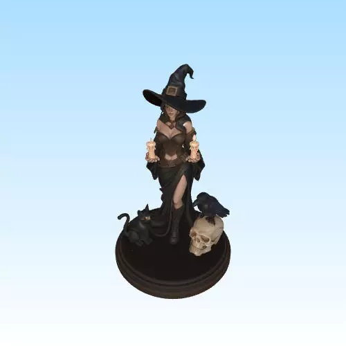 3803 Witch with Cat Monster and Raven COLOR 3D Figurine 3D print model
