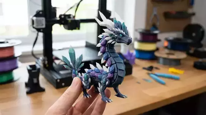 Stylized Crystal Dragon Static Toy  Fantasy Miniature Statue