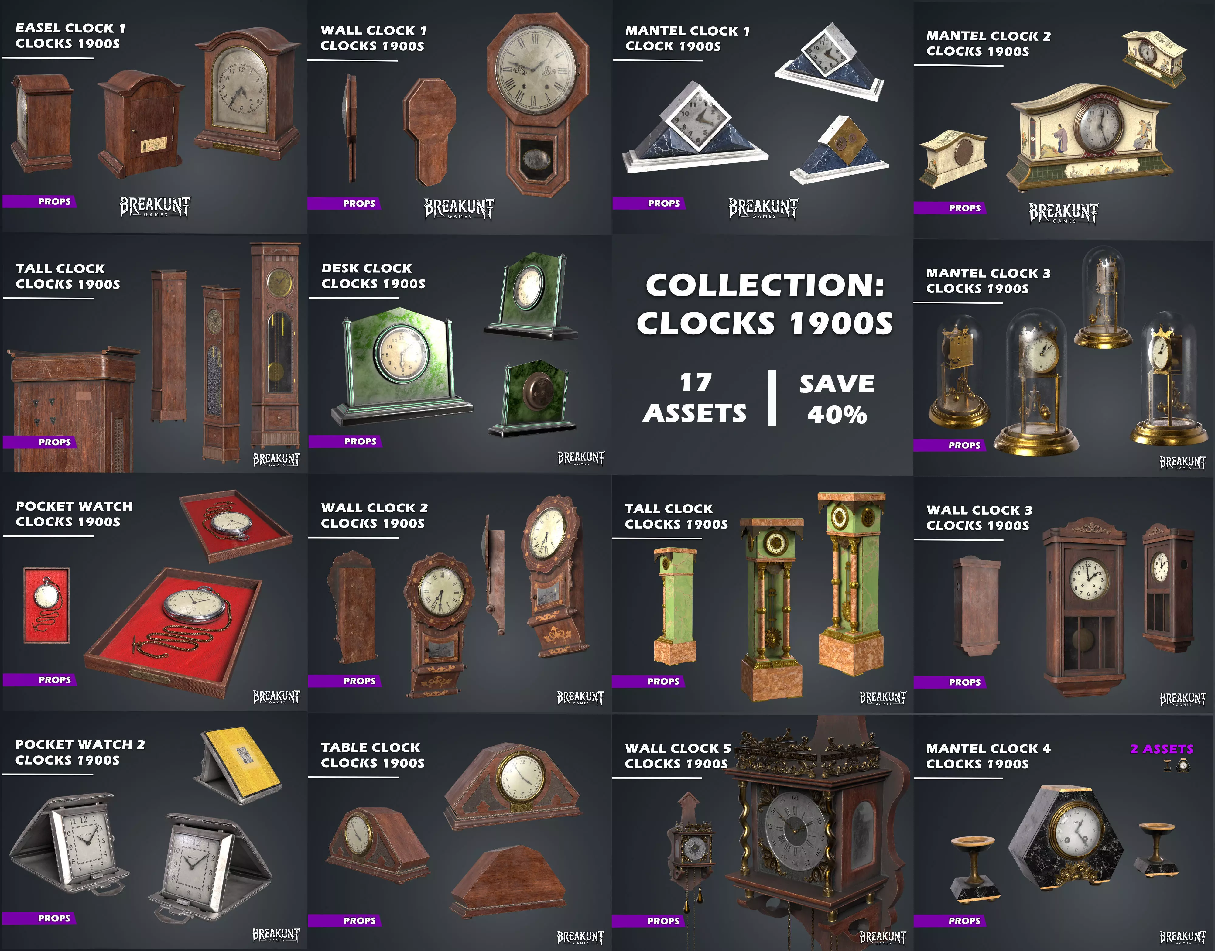 Clocks 1900s - 17 assets 3D Model Pack