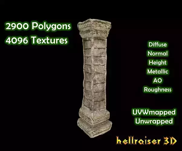 Pillar - Column 2 - PBR - Textured Low-poly 3D model