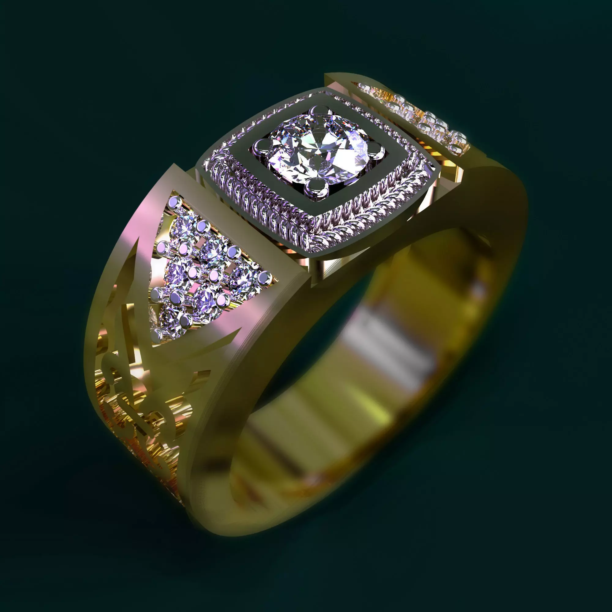 Ring gold with diamonds 3D print model_0