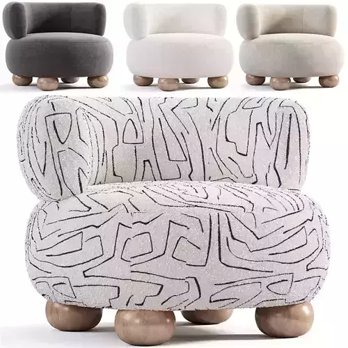 Oki Ivory Boucle Kids Lounge Chair Low-poly 3D model