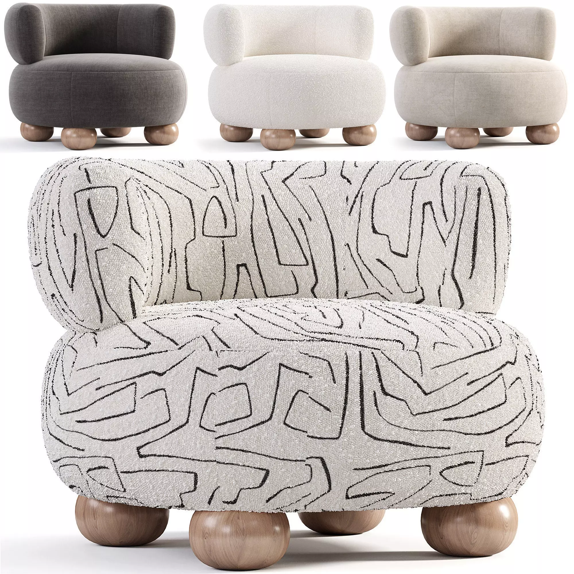 Oki Ivory Boucle Kids Lounge Chair Low-poly 3D model