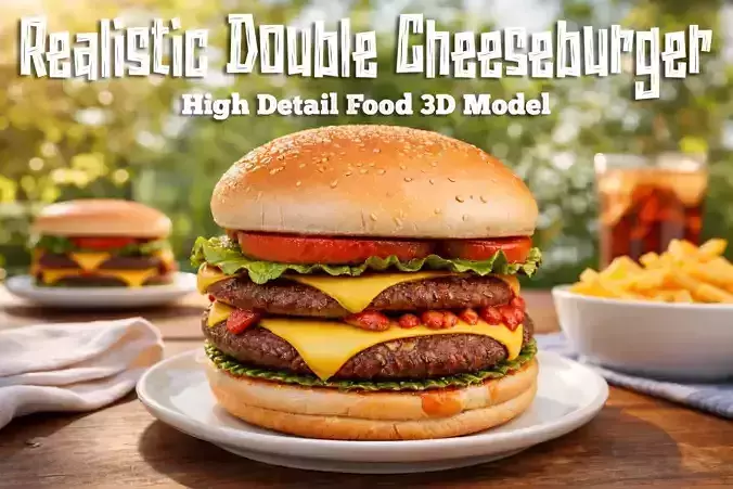 Realistic Double Cheeseburger High Detail Food 3D Model Low-poly 3D model