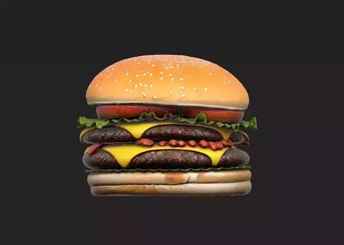 Realistic Double Cheeseburger High Detail Food 3D Model Low-poly 3D model 5