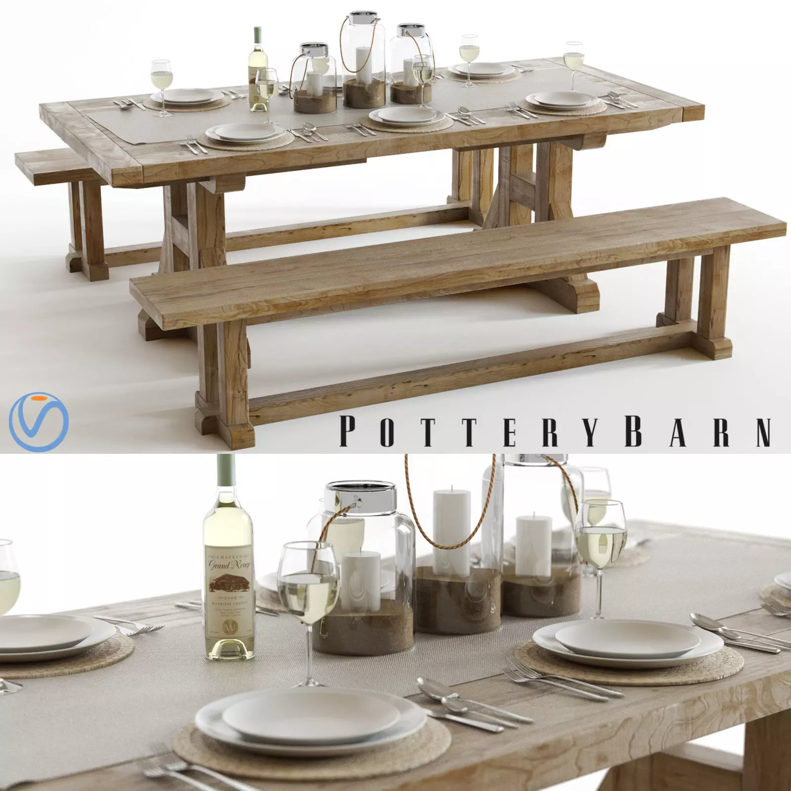 Pottery Barn Stafford Dining Set 3D model_0