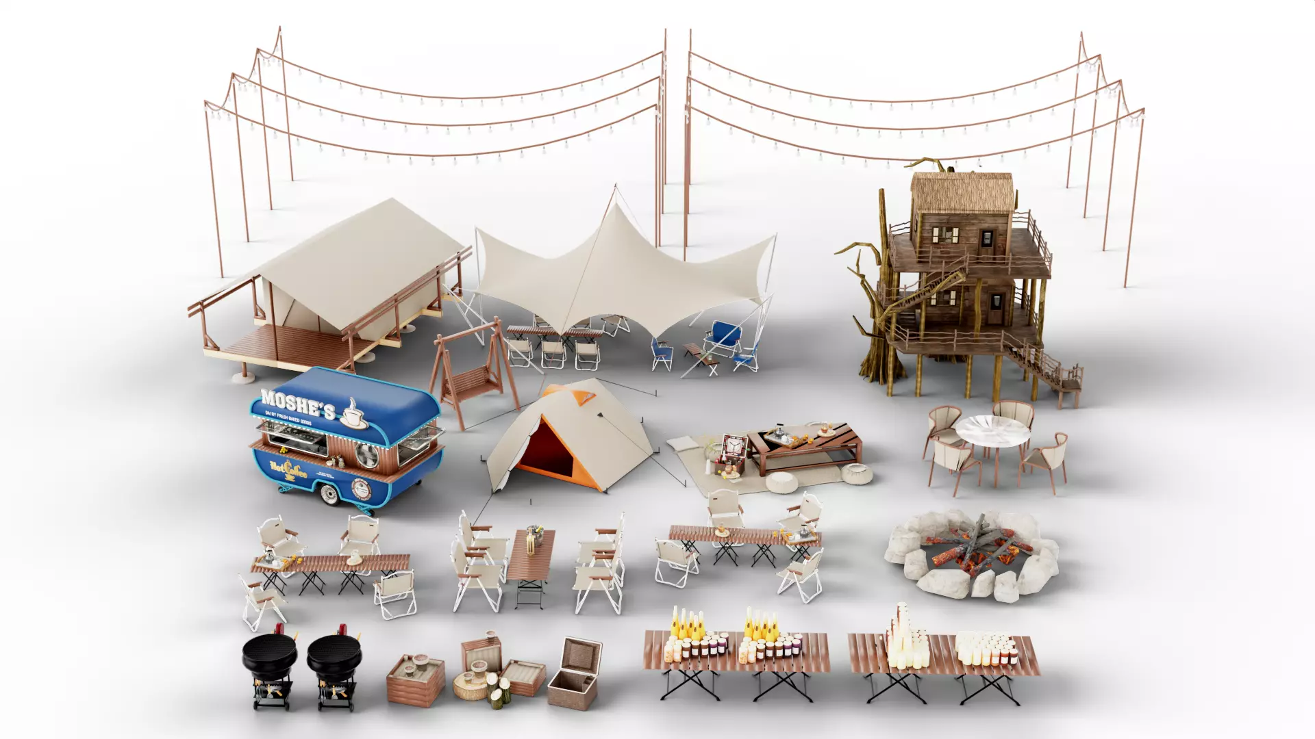Stylized Glamping - Outdoor Camping Set Low-poly 3D model