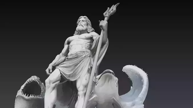 Poseidon Sea God Statue Sculpture 3D Model