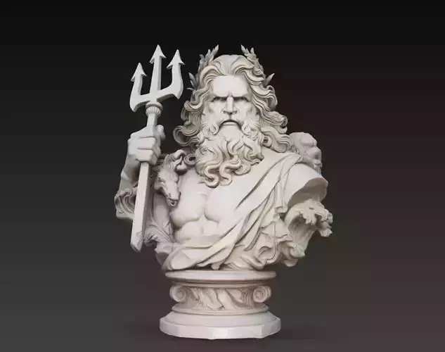 Poseidon Greek God Bust Sculpture 3D Model