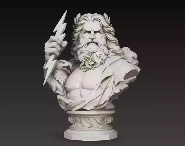 Zeus Greek God Lightning Bust Sculpture 3D Model