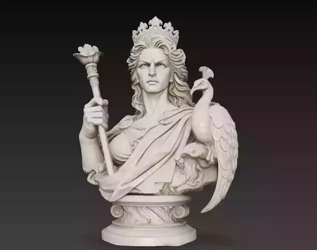 Hera Greek Goddess Peacock Bust Sculpture 3D Model
