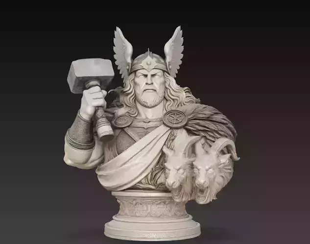 Thor Norse God Hammer Bust Sculpture 3D Model