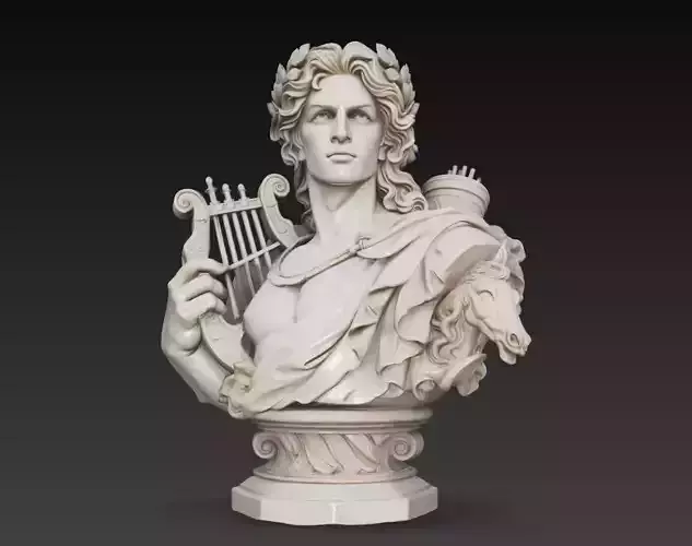 Apollo Greek God Lyre Bust Sculpture 3D Model