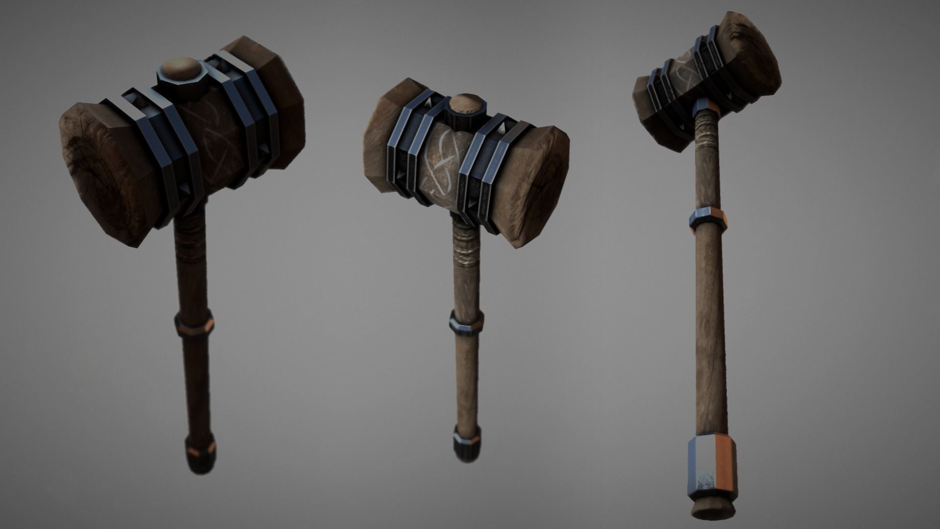 Wooden Warhammer 01 Low-poly 3D model_0