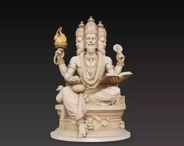 Brahma Hindu Creator God Throne Statue 3D Model