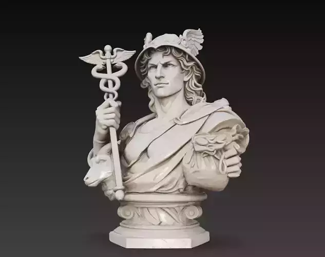 Hermes Greek God Messenger Bust Sculpture 3D Model