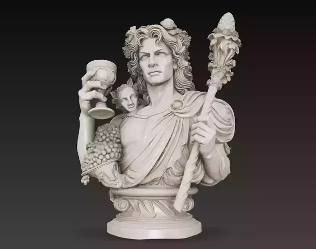 Dionysus Greek God Wine Bust Sculpture 3D Model