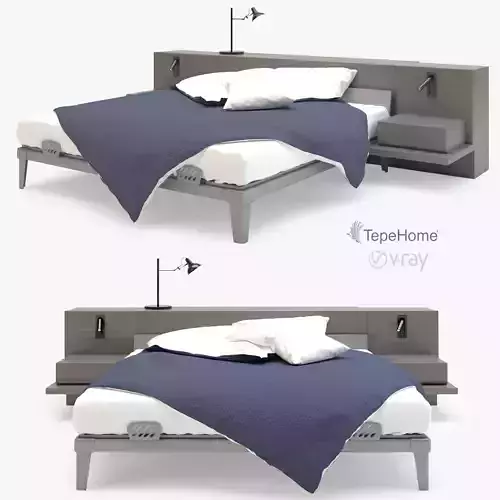 Modern Grey Wood Bed 3D model