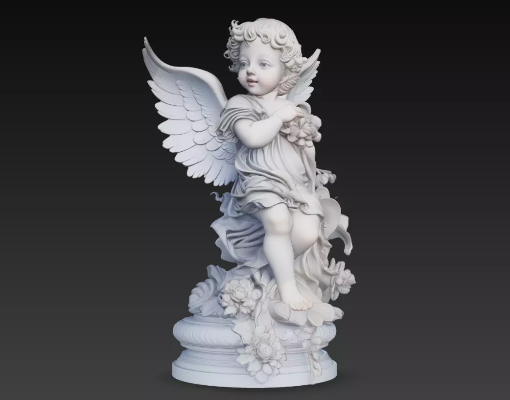 Cherub Angel With Flowers Statue 3D Model 3D print model