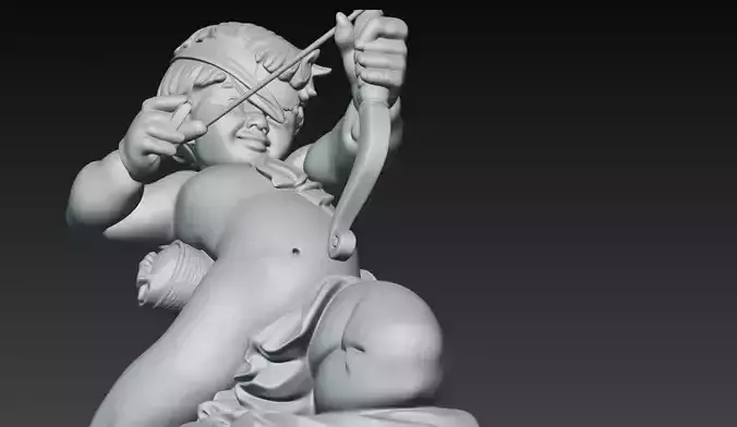 Cupid Angel With Bow Statue 3D Model