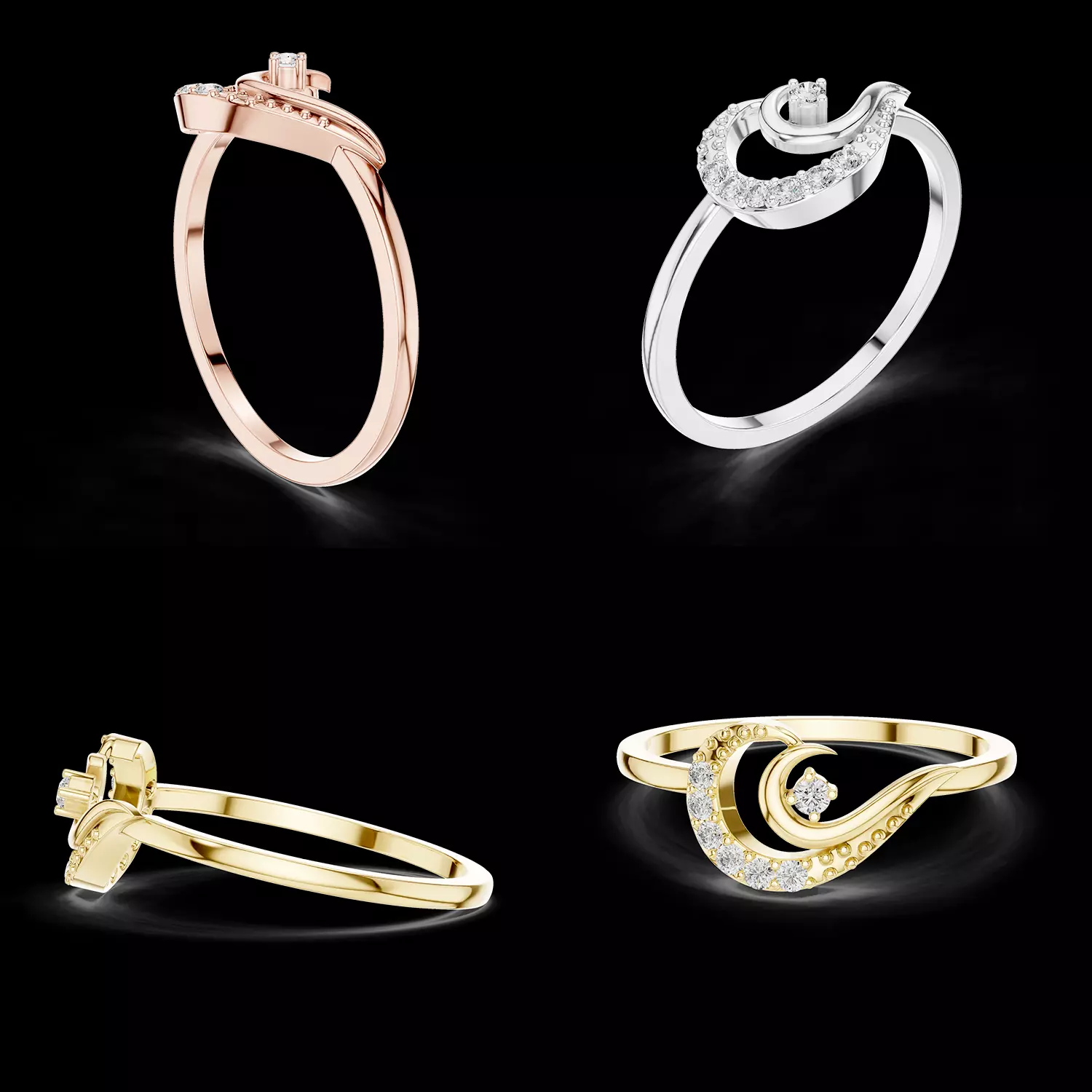 Modern Wave Diamond Ring CAD Model Jewelry STL 3DM File 3D print model