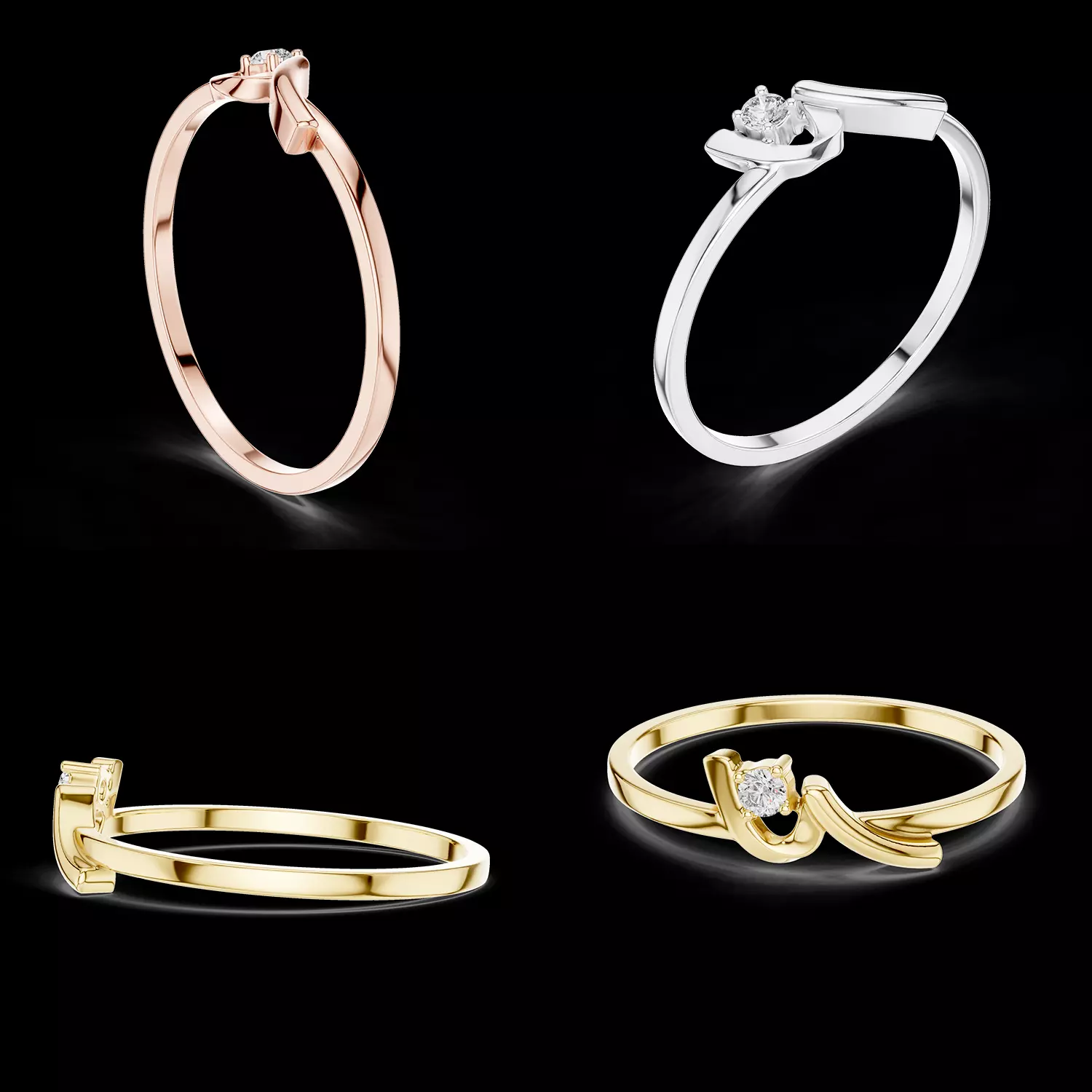 Modern Twist Diamond Ring CAD Model Jewelry STL 3DM File 3D print model