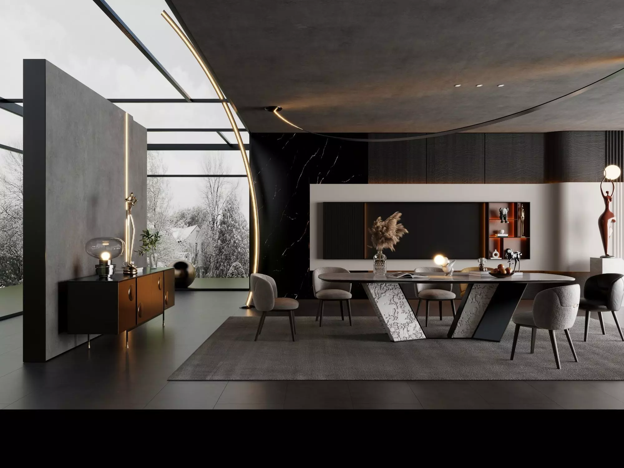 Luxury Modern Living Room Interior Pack PBR Game Ready Low-poly 3D model