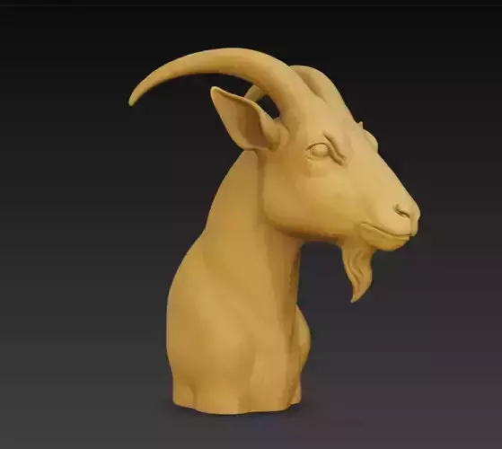 Realistic Goat Head Sculpture 3D Model