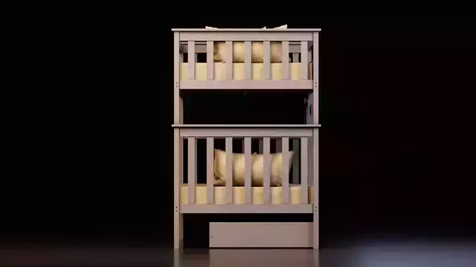 Modern Wooden Bunk Bed with Storage 3D model 4
