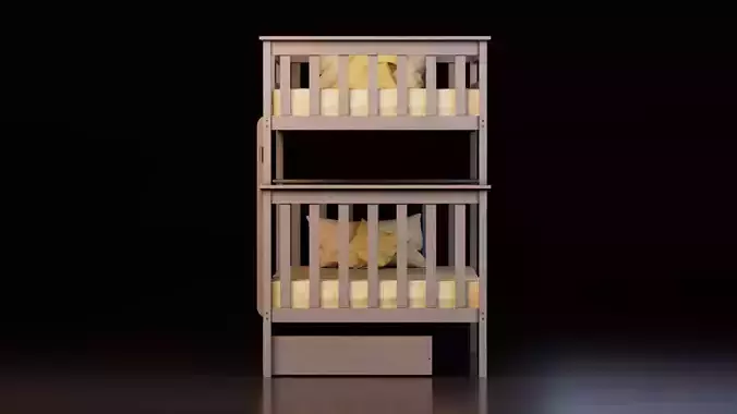 Modern Wooden Bunk Bed with Storage 3D model 3